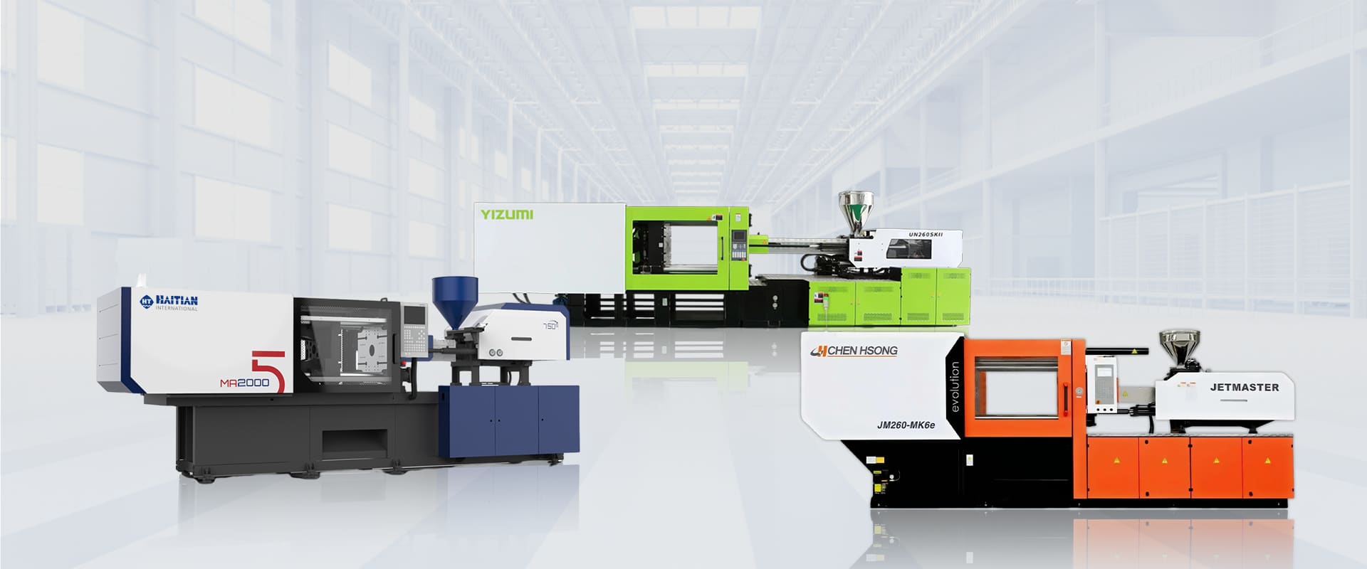 Injection molding machines arranged as part of an industrial production project